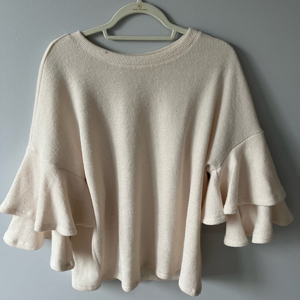THML Cream Flutter Sleeve Sweater